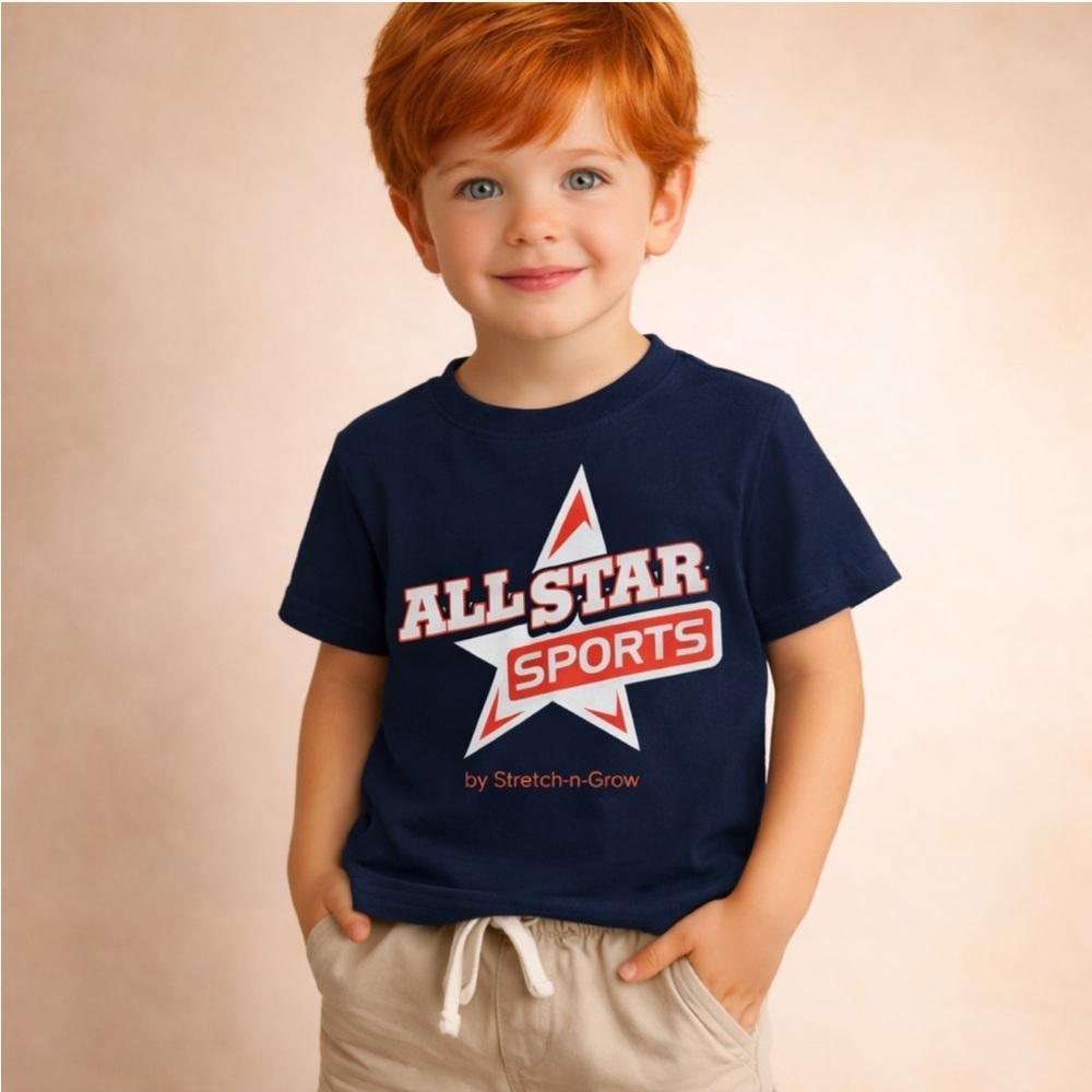 All Star Sports Navy Graphic Tee Toddler XS by Stretch-n-Grow DryBlend